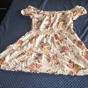 Justify Cream and Orange Ruffled Off-Shoulder Sundress